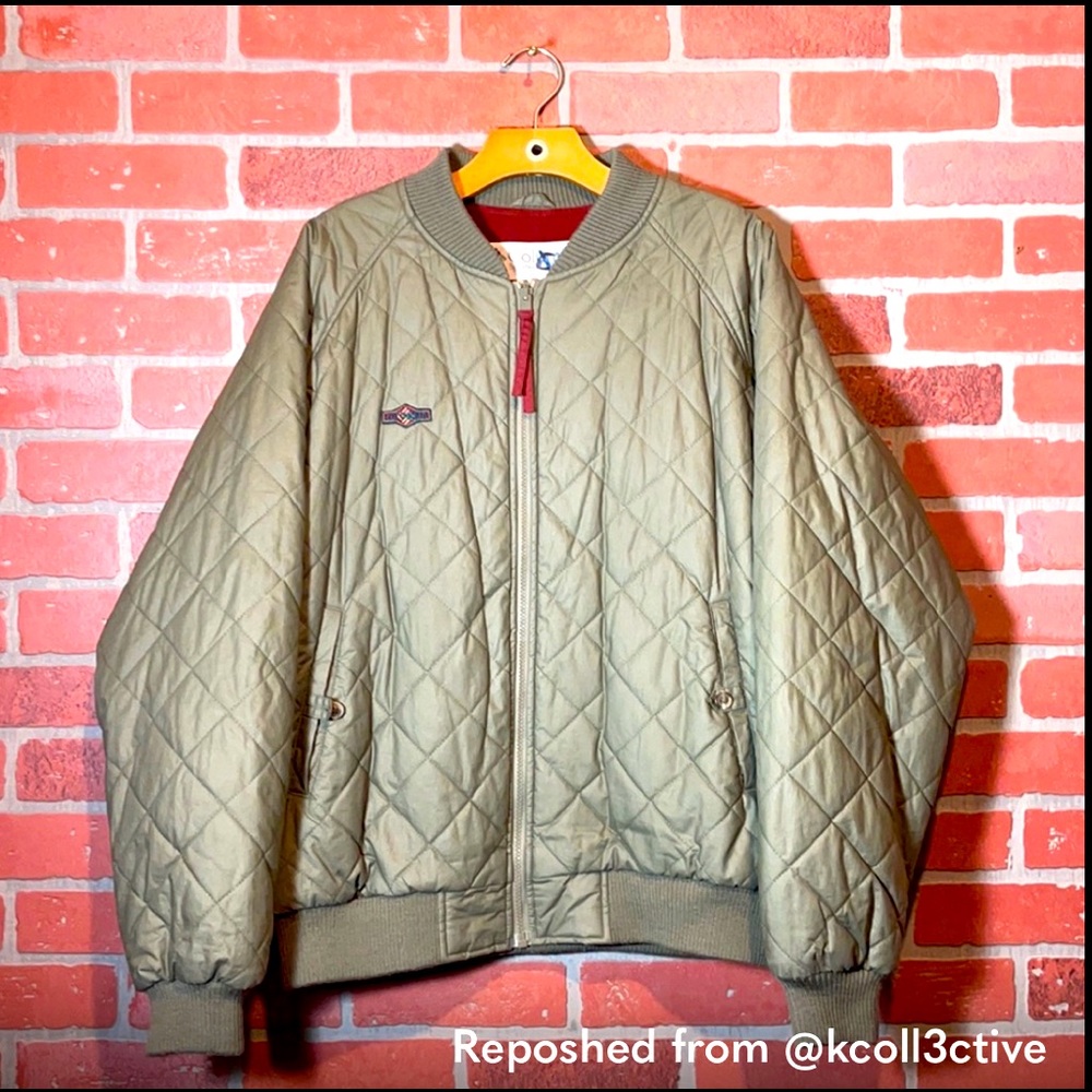 Vintage Columbia Green Quilted Oversized Zip Up Bomber Jacket Men’s Large